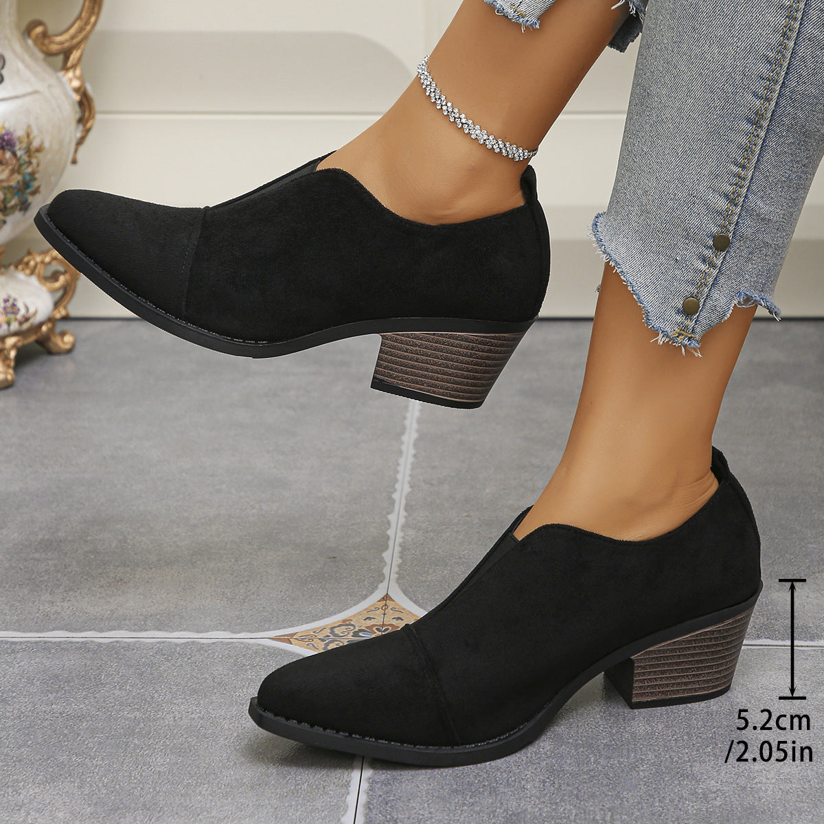 Slip-On Pointed-Toe Chunky Heel Pumps – PU Leather, Plus Size EU 35–43 | Women's Work & Formal Heels