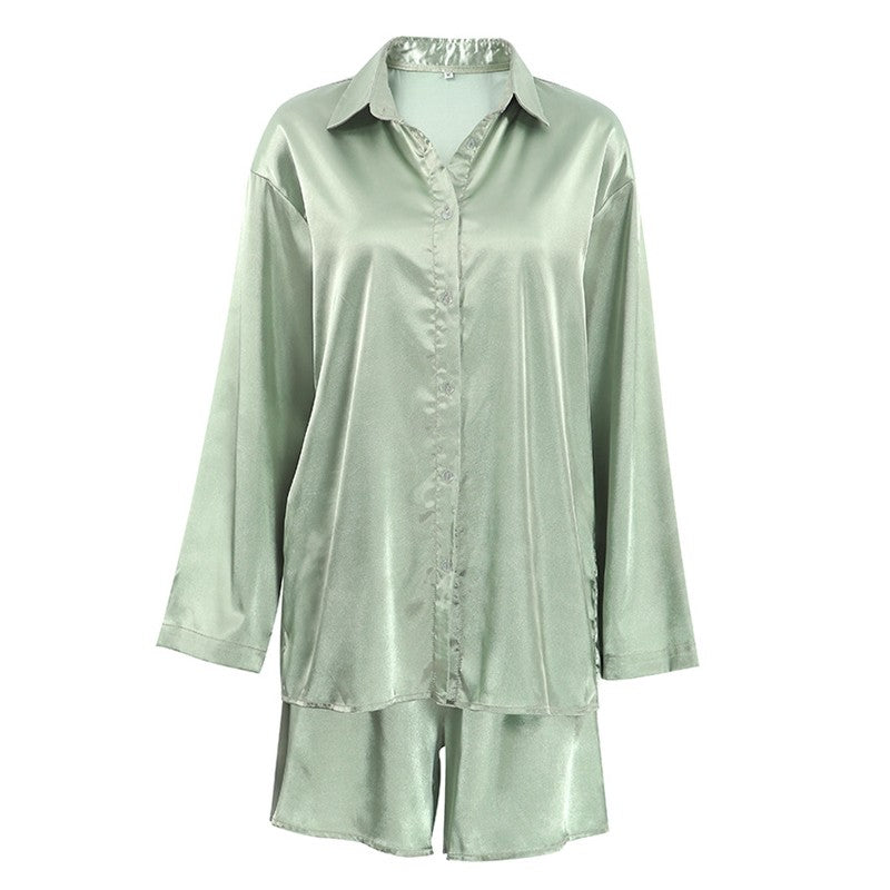 New Silk Lapel Long Sleeve Two-Piece Women's Pajama Set