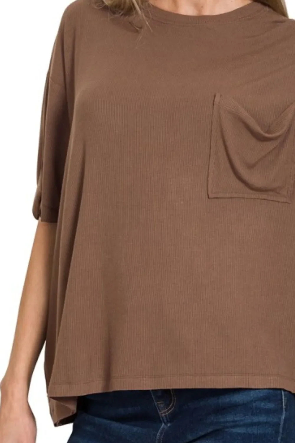 Oversized Ribbed Round Neck Short Sleeve Tee
