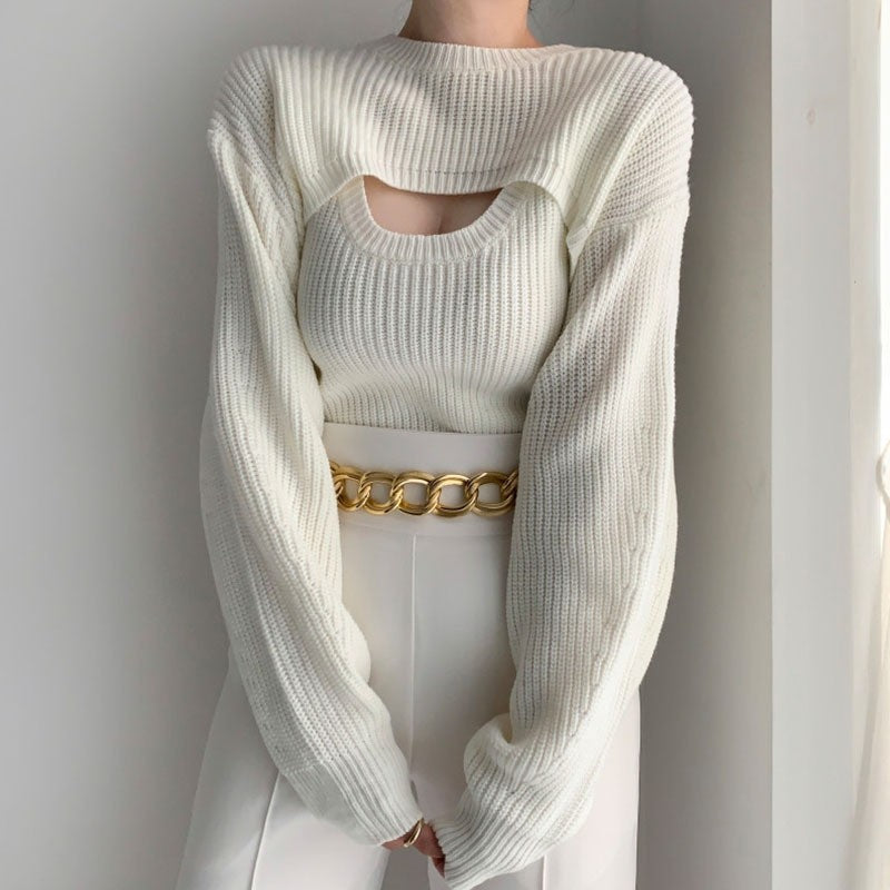Knitted Vest And Short Cardigan Set For Elegant Style