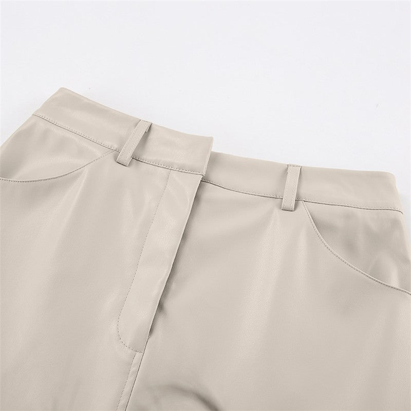 Retro High-Waisted PU Leather Skirt with Split Design