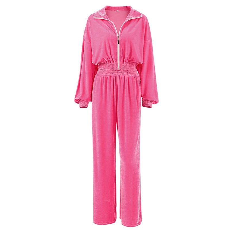 Velvet Drawstring Hoodie and Wide Leg Pants Sports Casual Suit