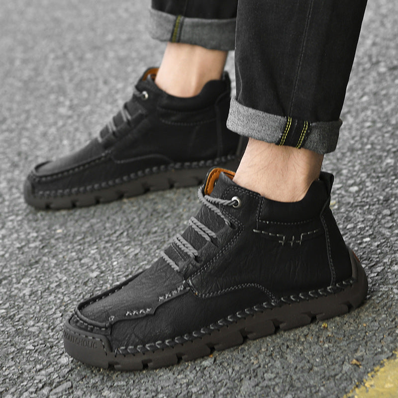 Men's Retro Casual Velvet Warm Cotton Shoes | Thick Sole Lace-Up Sneakers | Black Brown Khaki