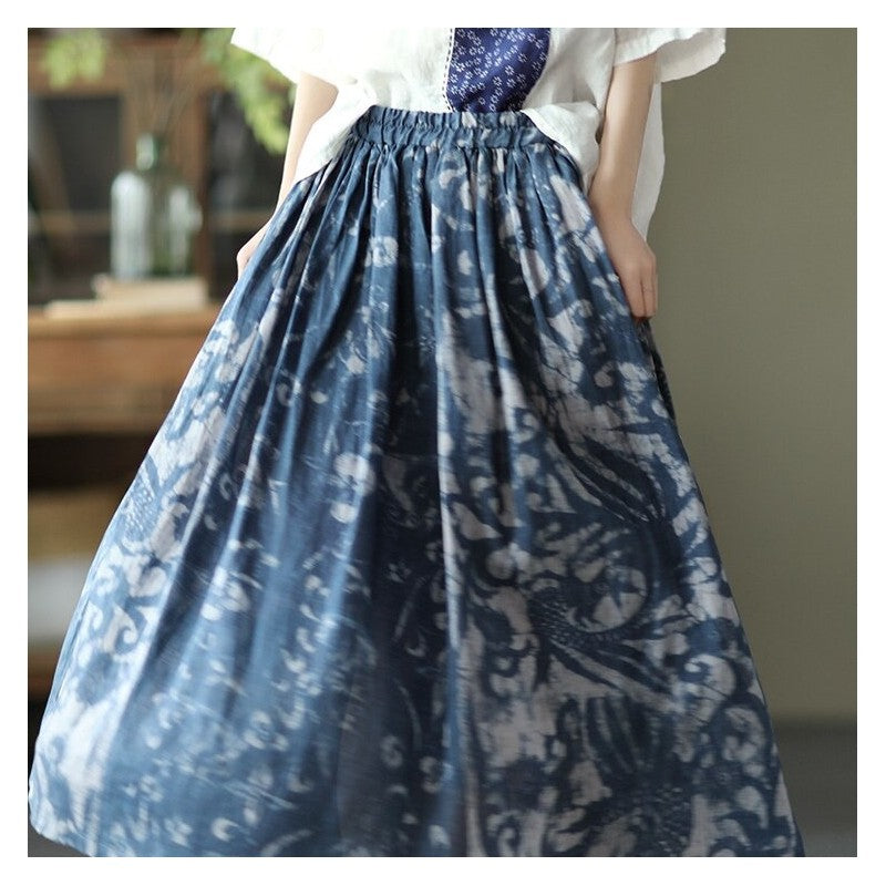 Flowy Floral Print Maxi Skirt with Elastic Waistband