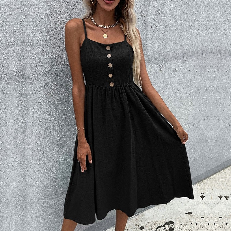 Solid Color Spaghetti Straps Square Neck Sleeveless A-Line Maxi Dress