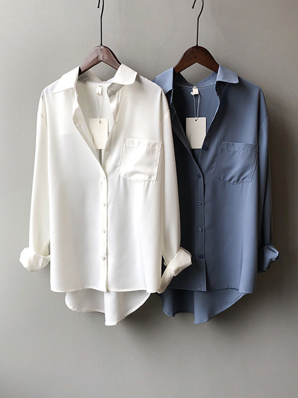 Urban Solid Color Lapel Long Sleeves Blouse