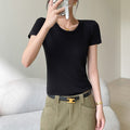 Ribbed Round Neck Short Sleeve T-Shirt