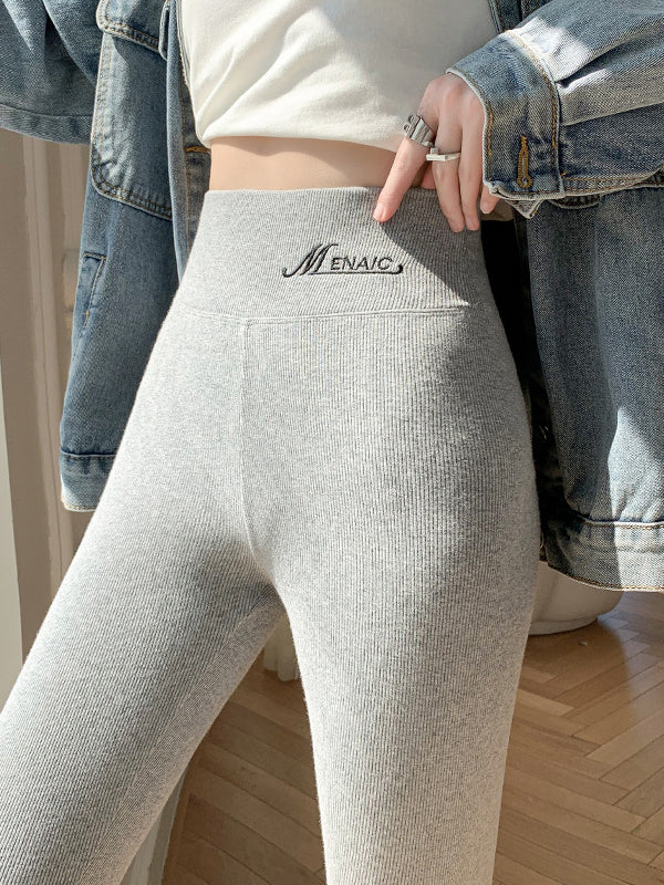 Casual Warm With Velvet Solid Color Skinny Leggings