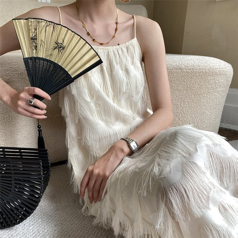 Tassel Feather Strap Dress with Flattering Silhouette
