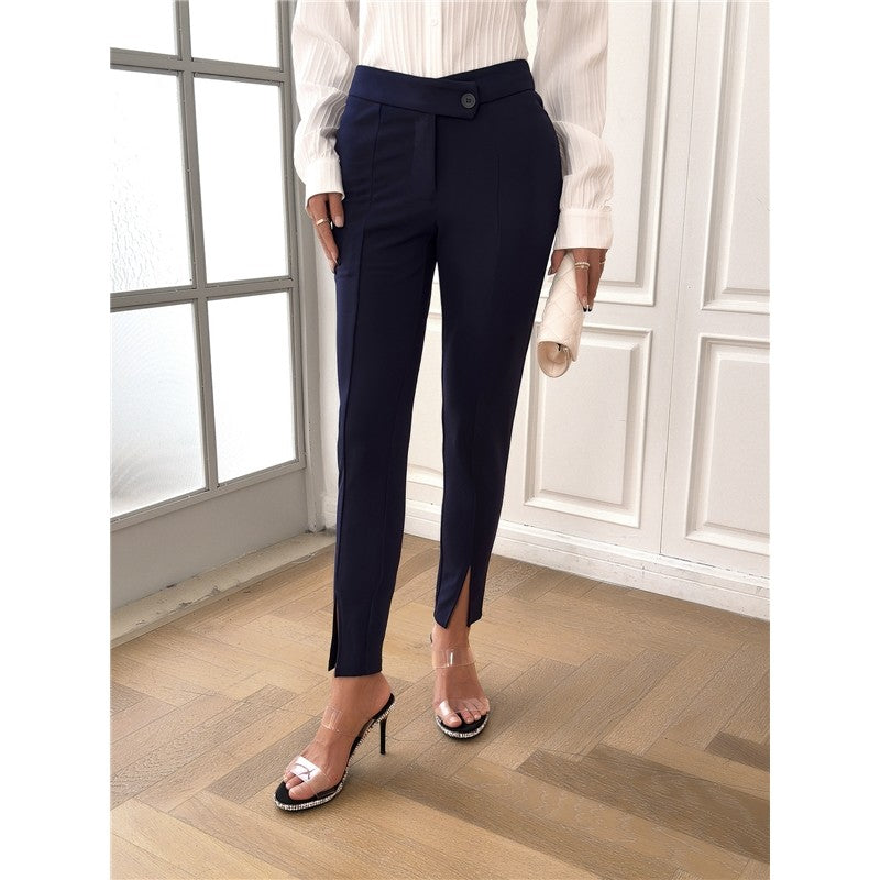 Solid Color Split Hem Cropped Trousers
