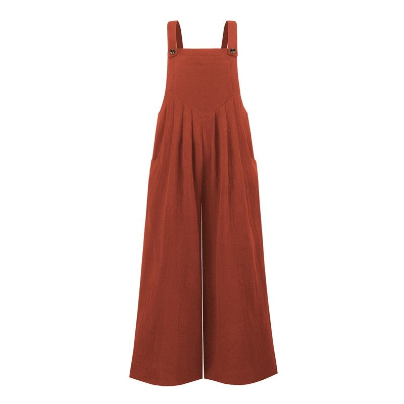 Solid Color Sleeveless Casual Loose Wide Leg Jumpsuits