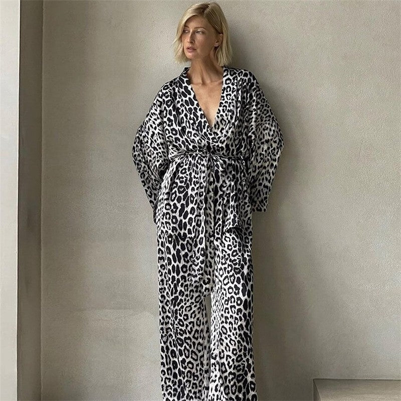 Leopard Print Long Sleeve Pajama Set