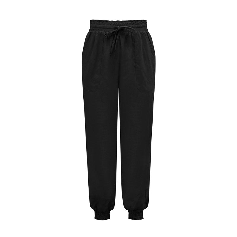 Solid Color Elastic Waist Drawstring Casual Harem Pants