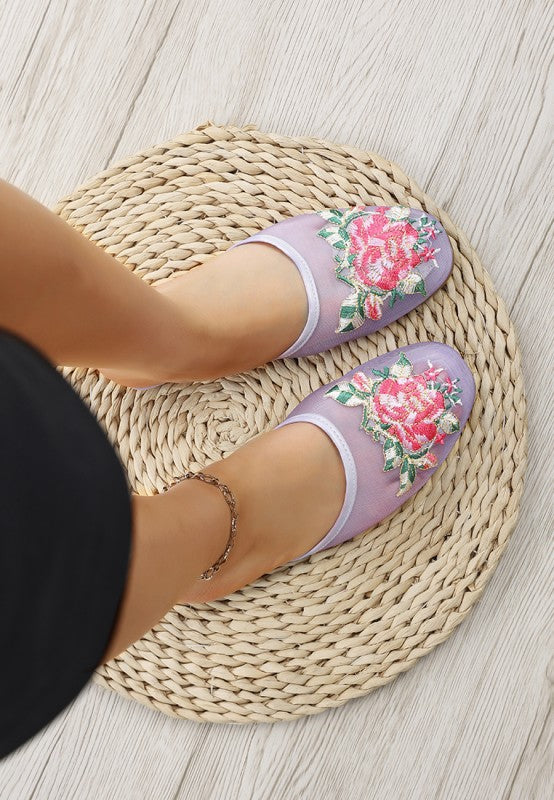 Shara Floral Embroidered Mesh Mules