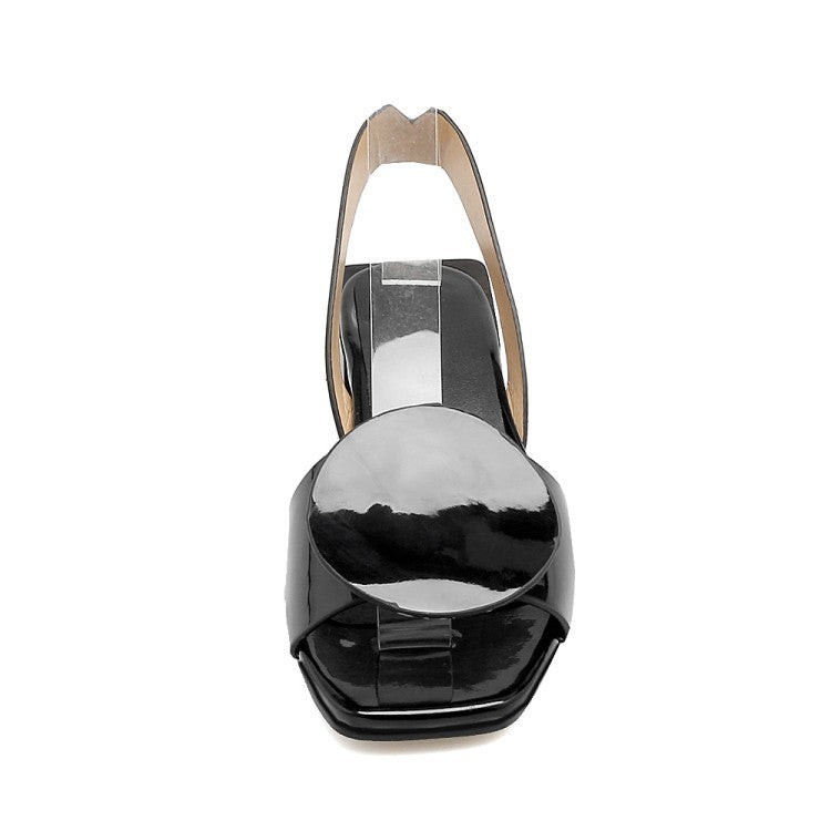 Women's Decorative Platform Sandals Round Toe Slip-On Chunky Heel Shoes