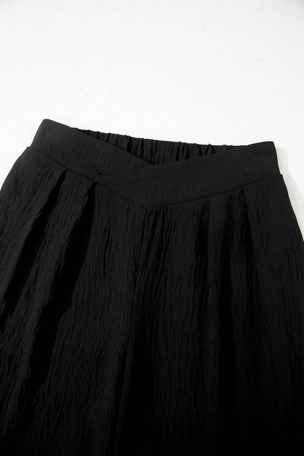 Color black Solid Color Textured Crossed Waist Loose Pants