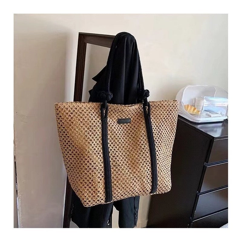 Woven Bag with Hollow-Out Design and Spacious Storage