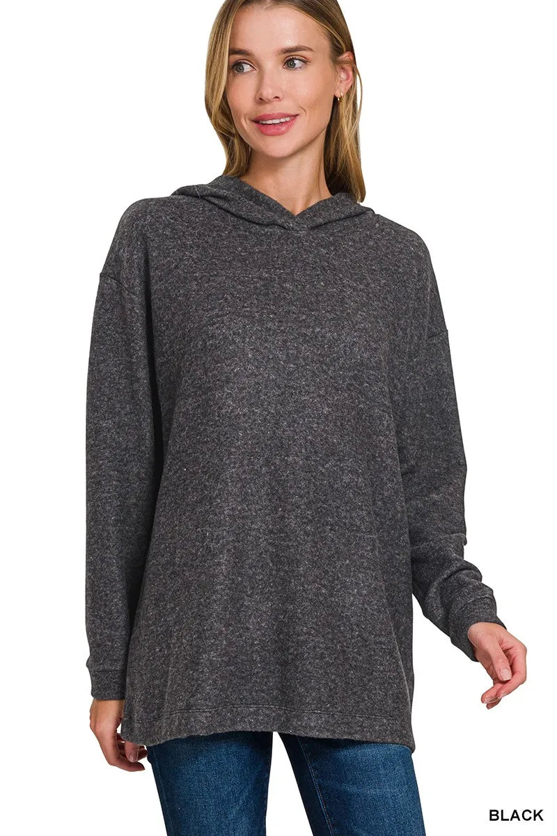 Hooded Brushed Melange Hacci Sweater