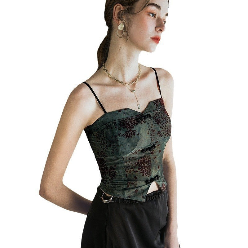 Vintage Print Spaghetti Strap Slim Fit Tank Top