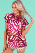 Tiered Ruffle Neck Zebra Pattern Top