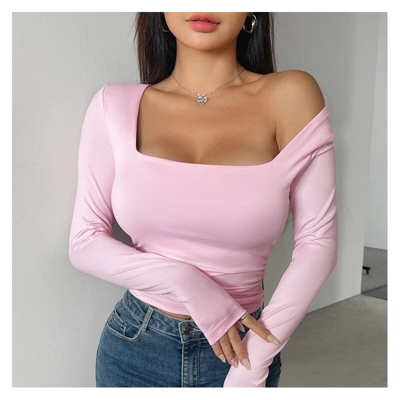 Chic Fitted Square Neck Long Sleeve Top