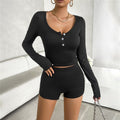 Solid Color Slim Fit Long Sleeve Top and Trousers Ensemble