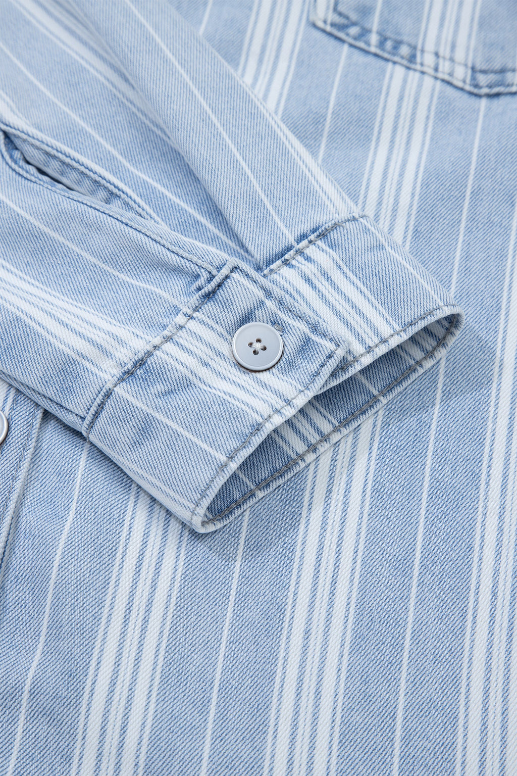 Sky Blue Stripe Boyfriend Chest Pocket Classic Denim Shacket