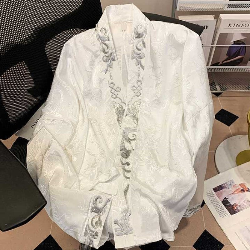 Vibrant V-Neck Embroidered Long Sleeve Top