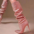 Fashionista Pink Glitter Rhinestone Stiletto Boots