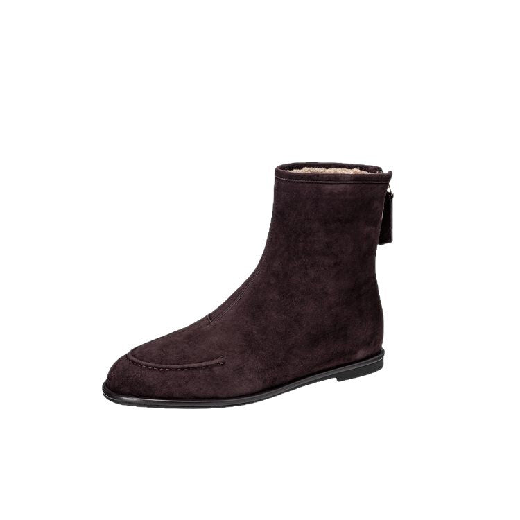 Women's Fleece-Lined Suede Ankle Boots - Warm Winter Low Heel Round Toe Boots