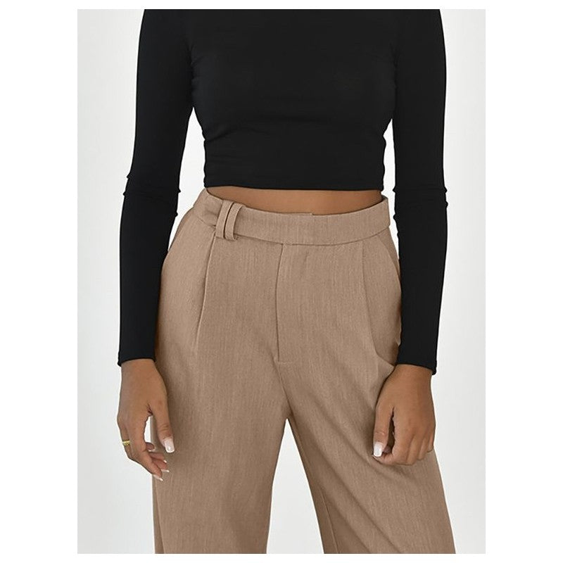High Waisted Wide Leg trousers in Solid Color