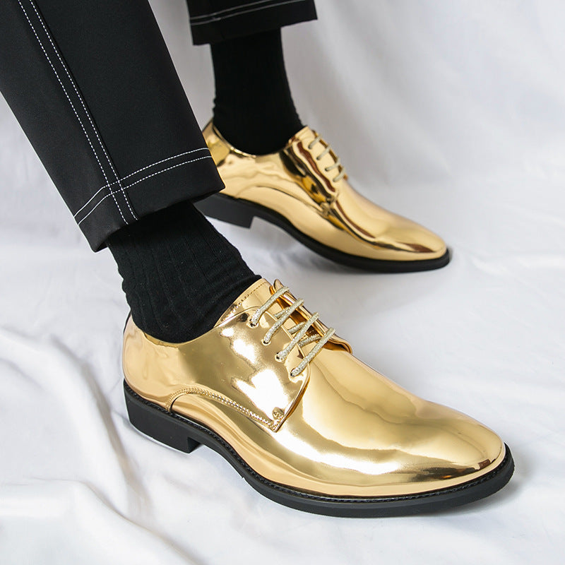 Men's British Style Pointed-Toe Glossy Dress Shoes - Premium PU Leather Formal Footwear