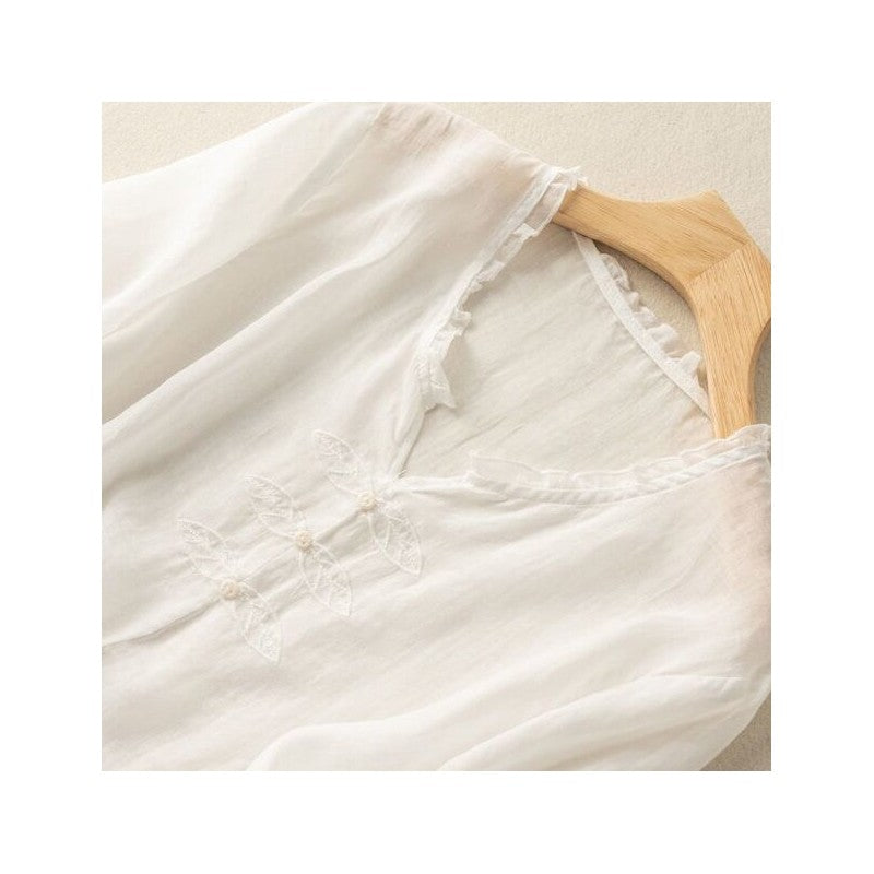 Embroidered Loose Fit V-Neck Short Sleeve T-Shirt