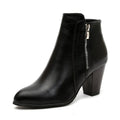 Women's Retro Chunky Heel Ankle Boots – Side Zip Pointed Toe Block Heel