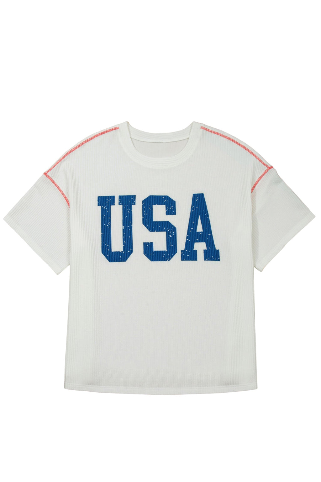 White Plus Size Twisted Rib Vintage USA Letter Printed T Shirt