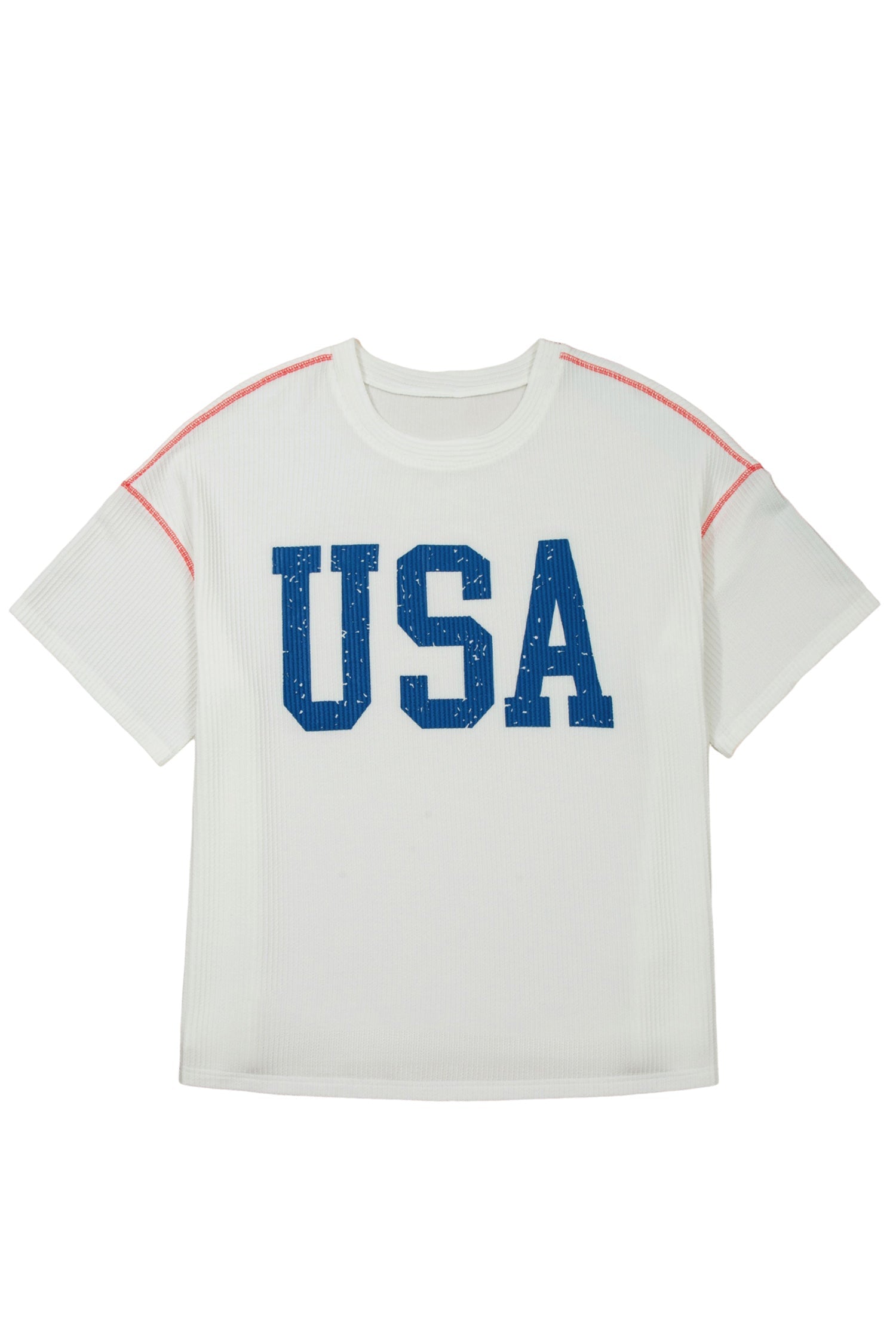 White Plus Size Twisted Rib Vintage USA Letter Printed T Shirt