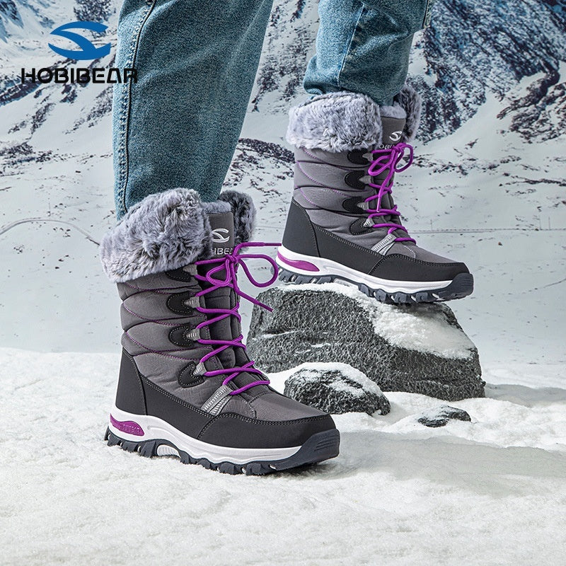 Women's Faux Fur Winter Snow Boots - Warm Mid-Height Soft Sole Casual Boots