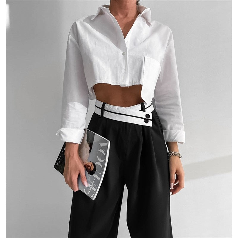 Patchwork High Waisted Wide Leg Trousers