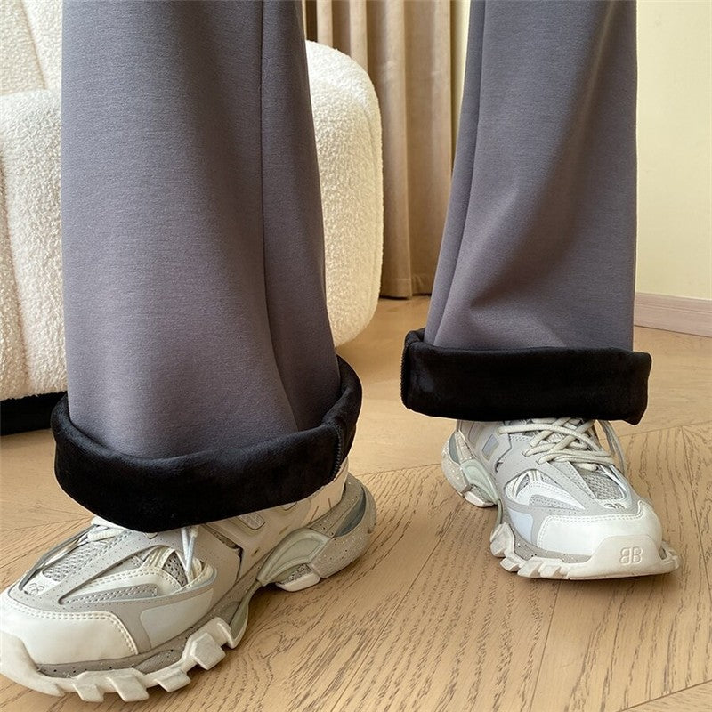 High-Waisted Flared Pants with Velvet-Lined Interior