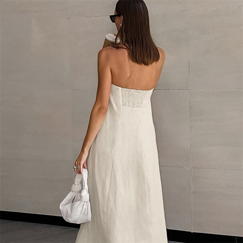 Sophisticated Strapless Maxi Dress in Solid Color