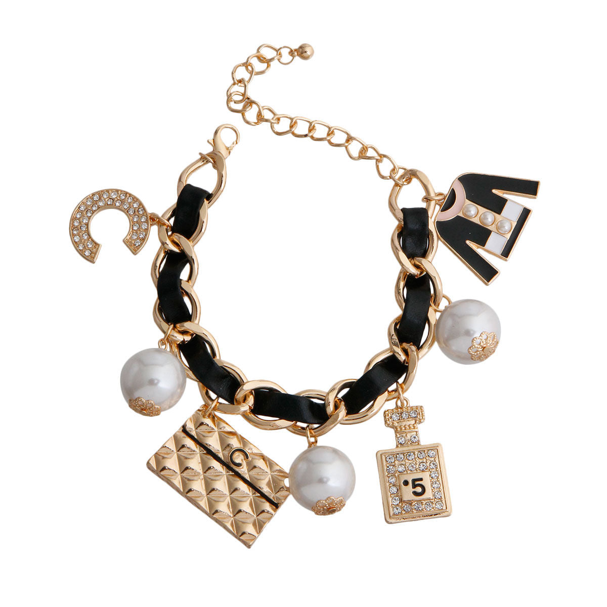 Charm Bracelet Gold and Black Stylish Perfume Accent Jewelry