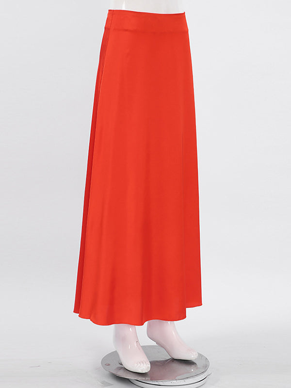A-Line High Waisted Solid Color Zipper Skirts Bottoms