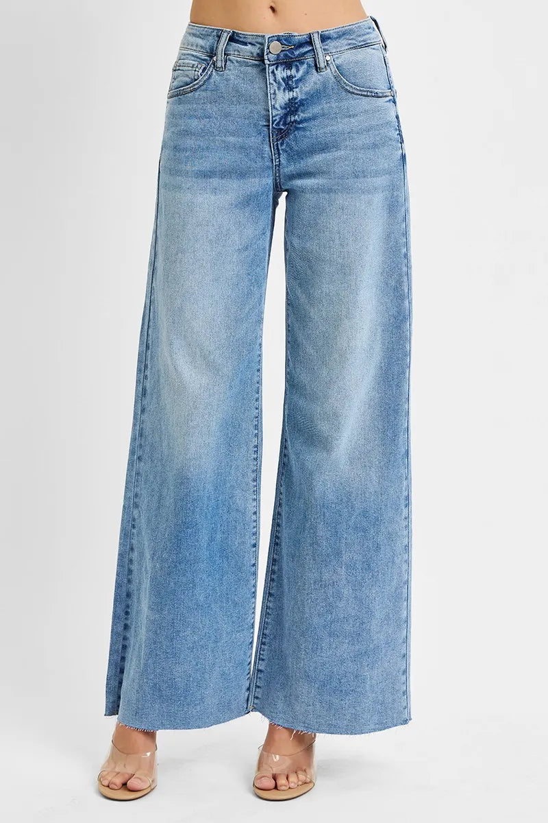 Full Size Tummy Control High Rise Ankle Palazzo Jeans Plus Size