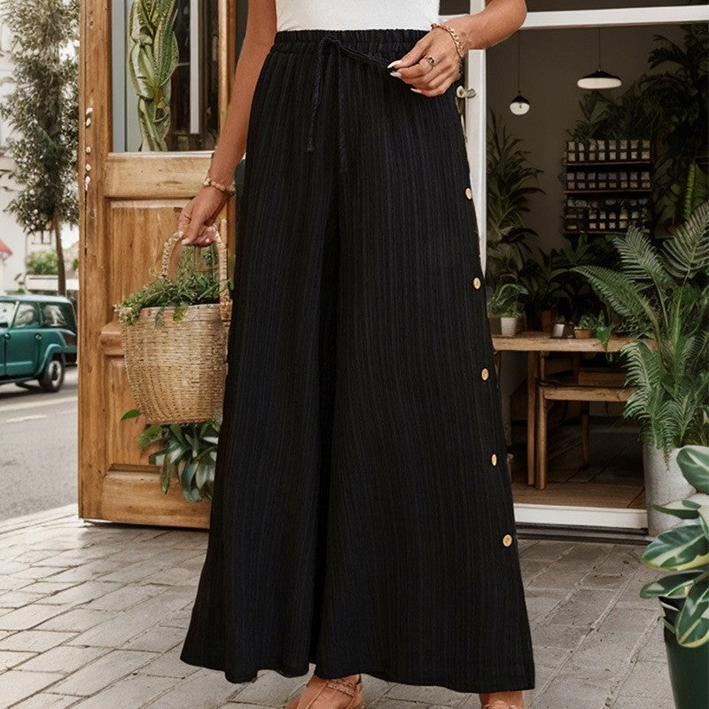 Textured Black High-Waisted Wide Leg Pants