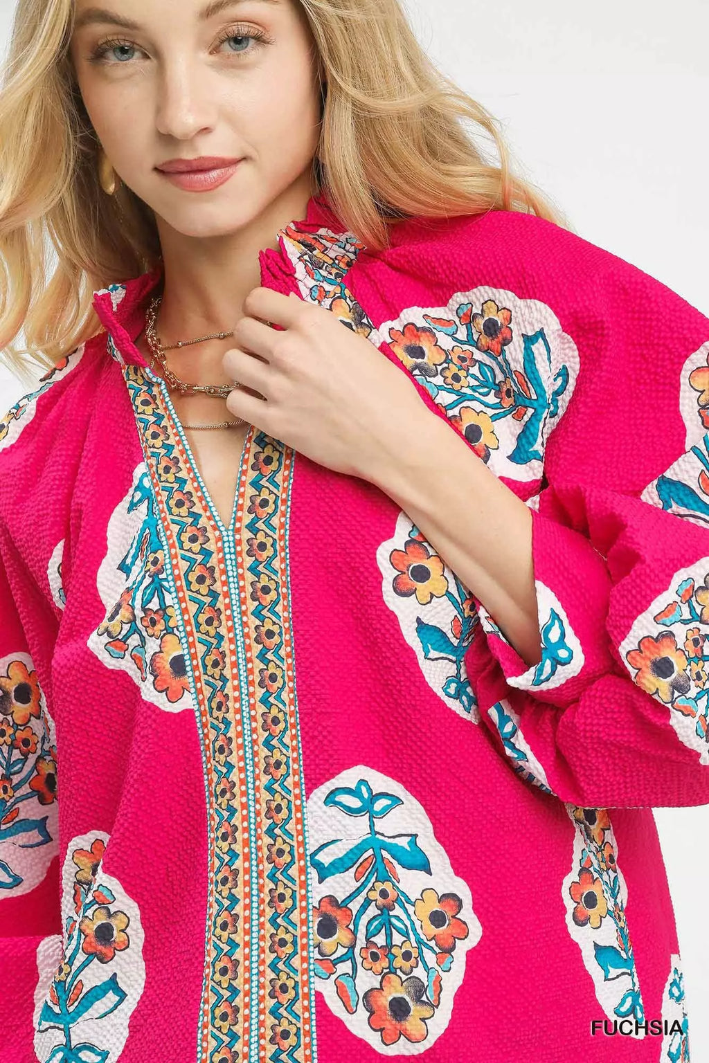 Boho Floral Print Tunic Blouse