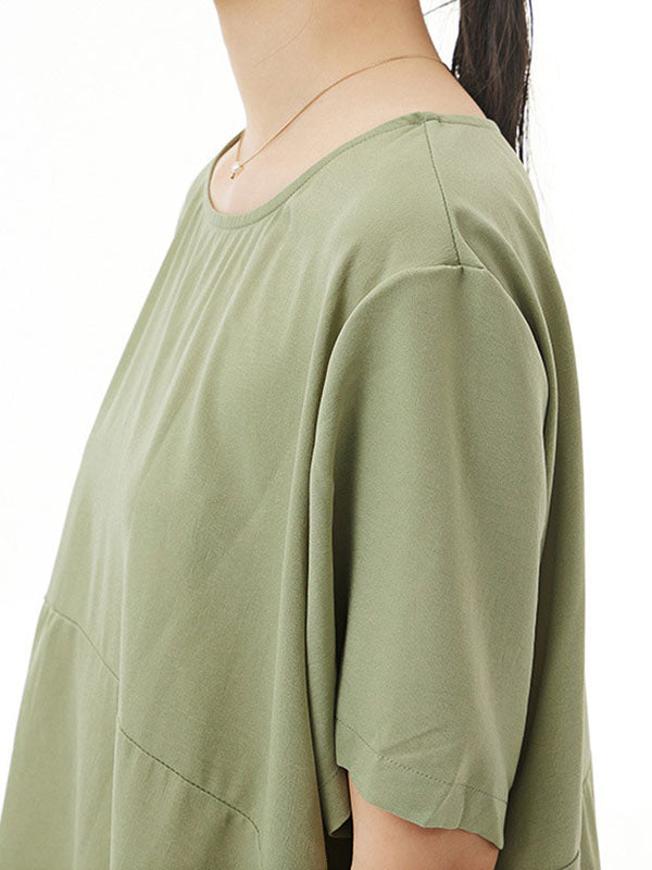 Irregular Clipping Loose Solid Color Round-Neck Midi Dresses