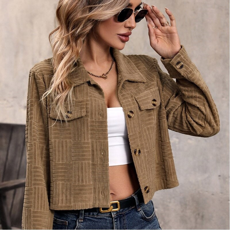 Short Corduroy Jacket With Textured Lapel