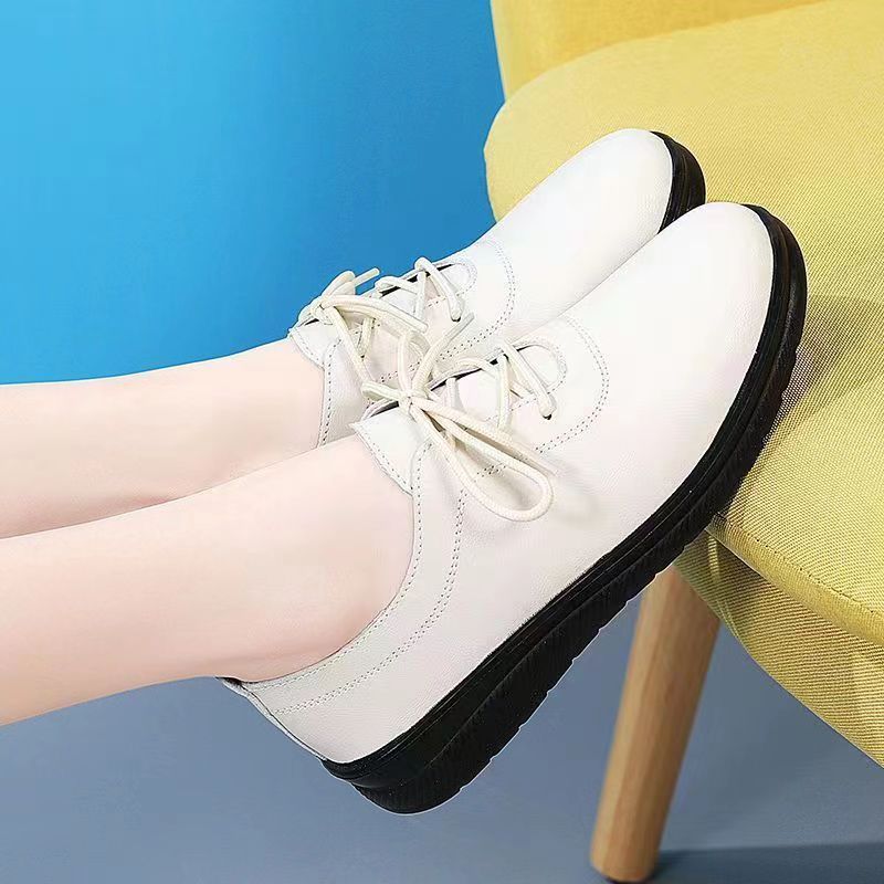Women's Casual Lace-Up Leather Shoes – Lightweight Soft-Soled Comfort Flats