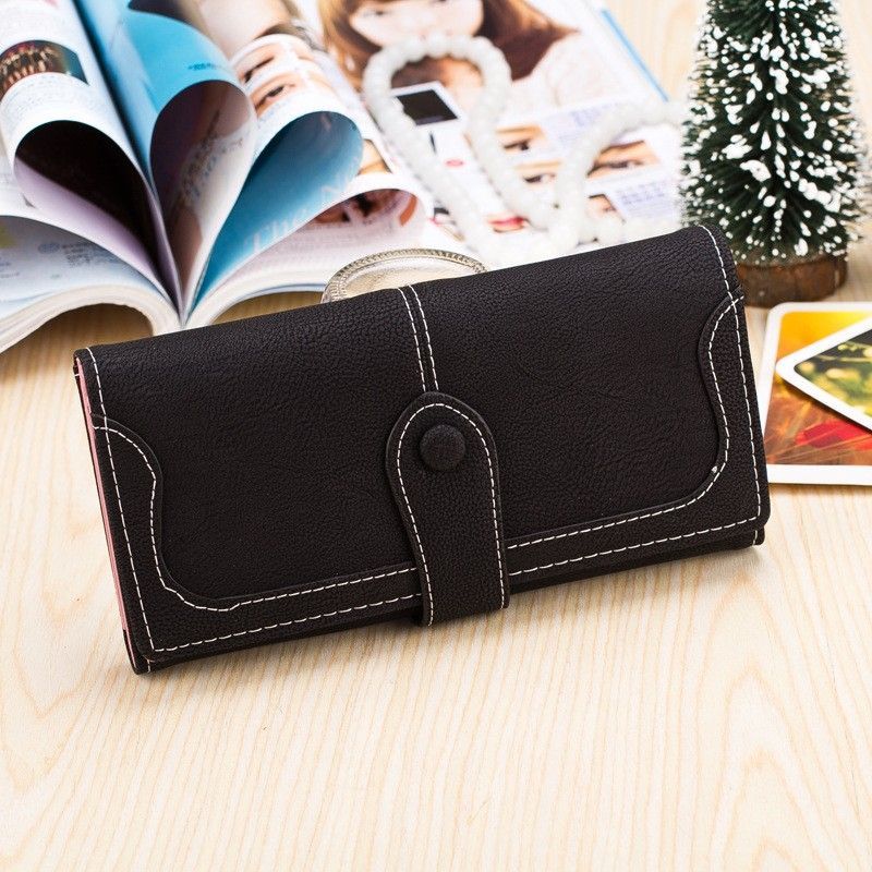 Premium Matte Long Wallet for Women - Large Capacity PU Leather Flap Closure