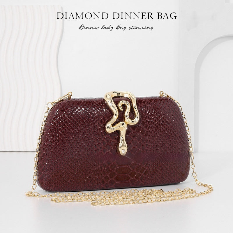 Snake-Print Evening Tote Bag - Elegant Chain Shoulder Handbag for Women